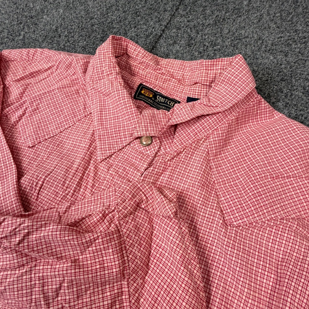 VTG Route 66 Womens Large Western‎ Shirt Red White Check Stretch Long Sleeve